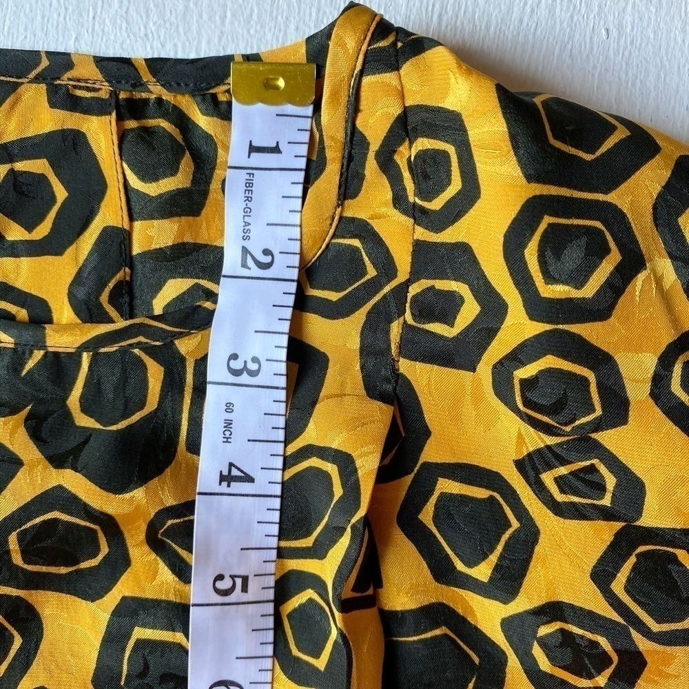 Flora Kung Vintage Geometric Black Squares on Yellow Embossed Long Sleeve Top - Picture 10 of 12